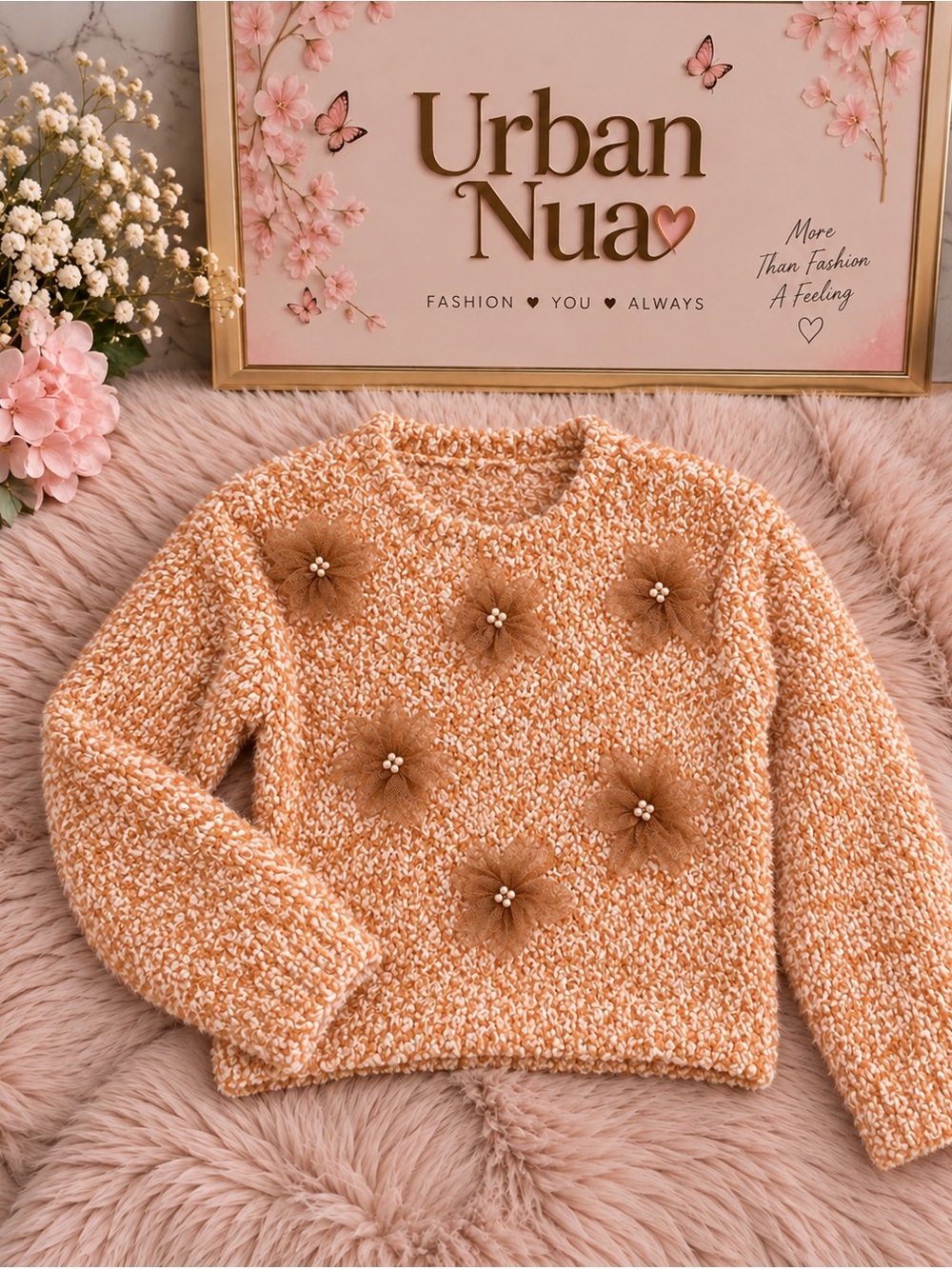Cozy Peach Textured Pom-Pom Sweater